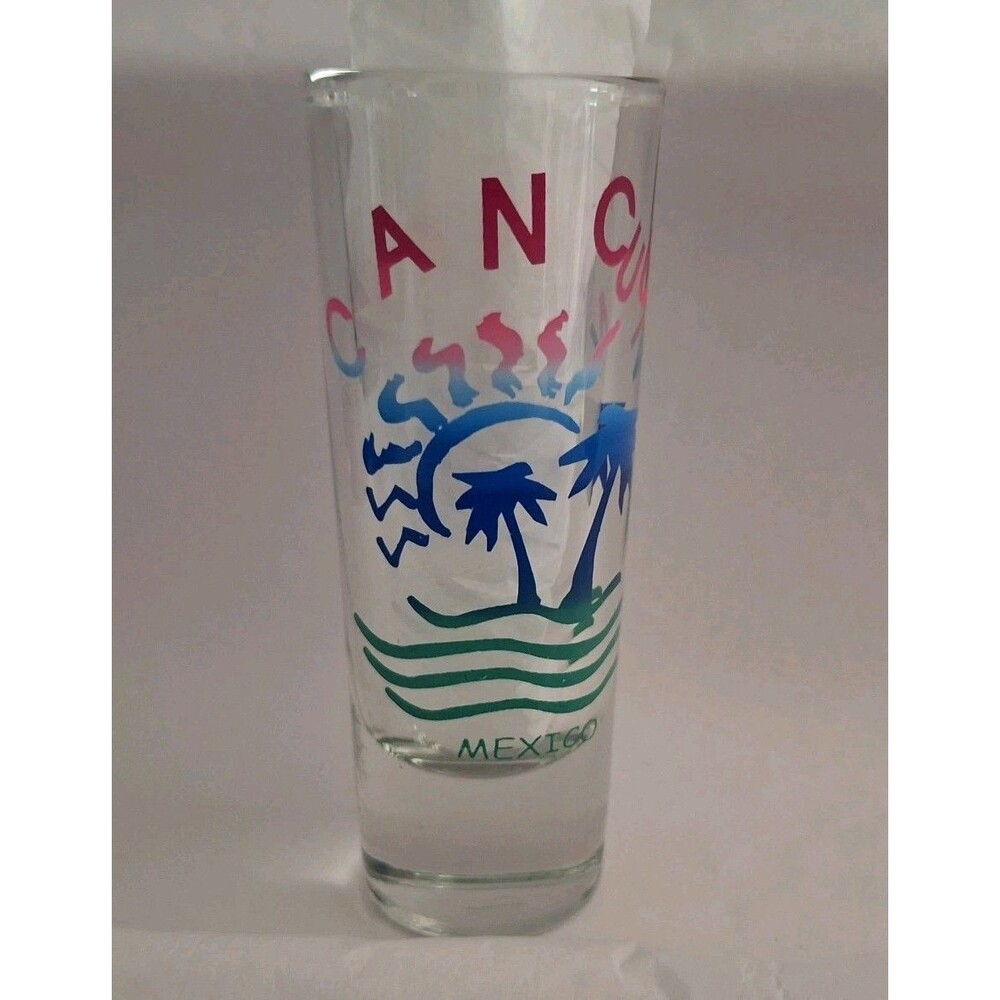 Cancun Mexico Shot Glass Tall Shooter Tropical Island Beach Palm Trees Sun
